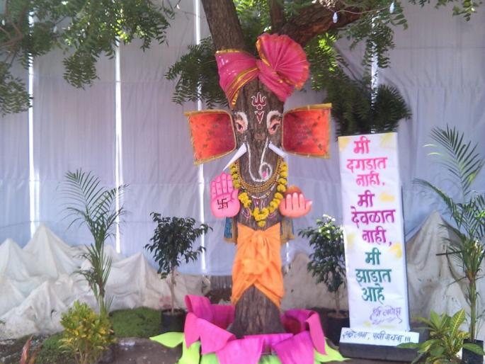 Ganesha decorated with tree; Forest Department Environment Message | वृक्षाला गणेशाचा साज ; वनविभागाचा पर्यावरण संदेश Ganesha decorated with tree; Forest Department Environment Message | वृक्षाला गणेशाचा साज ; वनविभागाचा पर्यावरण संदेश