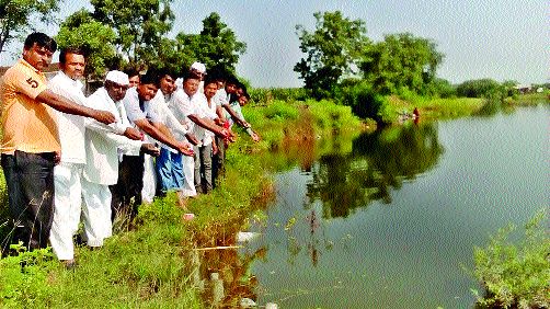 Jalpujan is situated at Dholgaon | धुळगाव येथील बंधाºयाचे जलपूजन