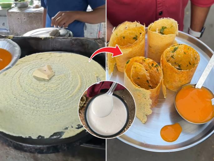 Cheese Aamras Dosa viral Recipe : What about cheese amras dosa, netizens said after seeing the viral video... | कशाला भलते प्रयोग? काय तर म्हणे आमरस चीज डोसा, खाणार का हा पदार्थ?