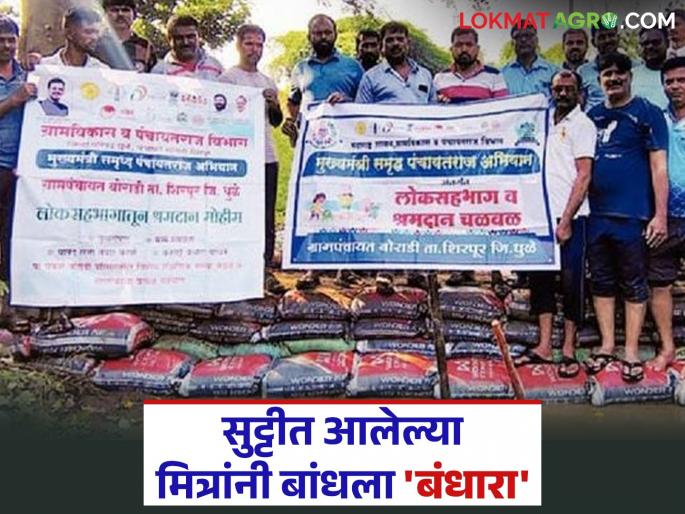 Youth who came home during Diwali vacation built a forest dam by donating their labor. | दिवाळीच्या सुट्टीत घरी आलेल्या तरुणांनी श्रमदान करून बांधला वनराई बंधारा