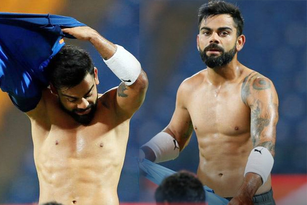 India vs West Indies: Virat Kohli shows 8 pack abs, Rohit sharma hidden stomach | India vs West Indies : कोहलीने दाखवले 8 पॅक अ‍ॅब्स, तर रोहितने लपवलं सुटलेलं पोट 
