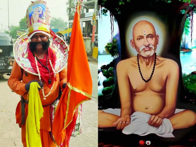 480 km back walk for to visit Gajanan Maharaj mandir Shegaon | श्रींच्या दर्शनासाठी ४८० किमी उलटपावली यात्रा, बापूराव गुंड यांचे चिखलीत स्वागत