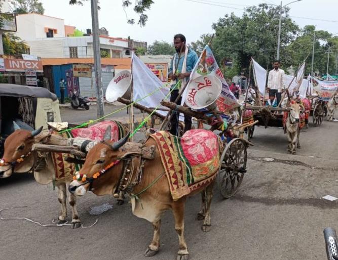 Balbandi Morcha against Agriculture Act in Yavatmal | यवतमाळात कृषी कायद्याच्या विरोधात बैलबंडी मोर्चा