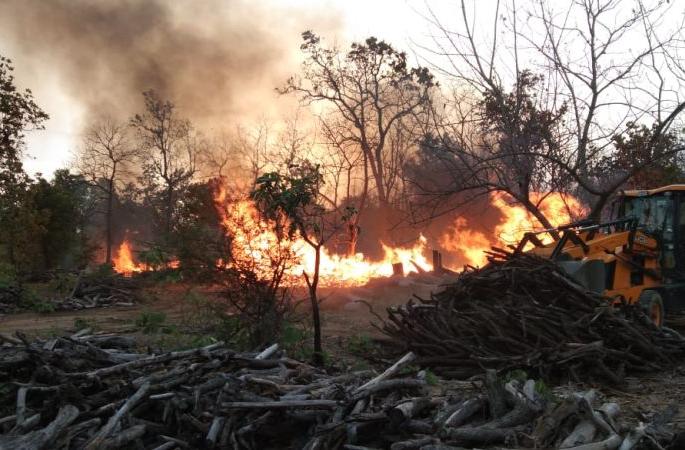 A huge fire broke out at the depot at Alapally | आलापल्ली येथील आगाराला भीषण आग A huge fire broke out at the depot at Alapally | आलापल्ली येथील आगाराला भीषण आग
