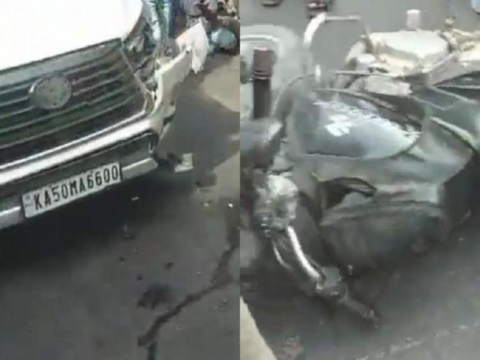 daughter-in-law's father BJP MLA in karnataka, father-in-law stick Mla stickers on car; driver rams several cars, killing two in benglurubangalore mla accident | सुनेचा बाप भाजपचा आमदार, सासरा स्टीकर लाऊन फिरत होता; चालकाने अनेक कारना उडविले, दोन ठार daughter-in-law's father BJP MLA in karnataka, father-in-law stick Mla stickers on car; driver rams several cars, killing two in benglurubangalore mla accident | सुनेचा बाप भाजपचा आमदार, सासरा स्टीकर लाऊन फिरत होता; चालकाने अनेक कारना उडविले, दोन ठार