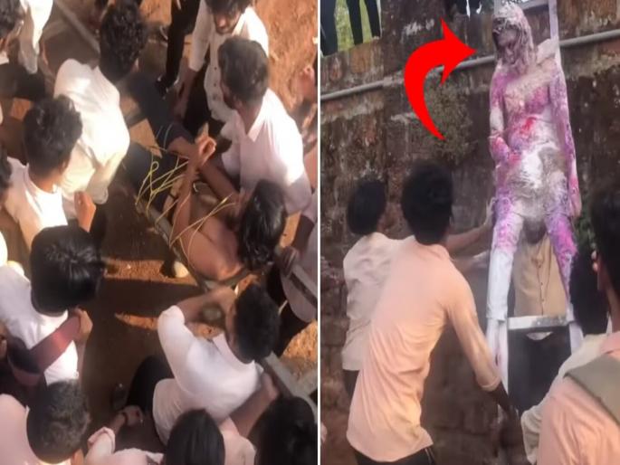 Viral video of weird birthday celebration tie half naked on a ladder then do this condition | VIDEO : वाह रे बर्थडे सेलिब्रेशन! अर्धनग्न करून शिडीवर बांधलं आणि मग केलं असं काही... Viral video of weird birthday celebration tie half naked on a ladder then do this condition | VIDEO : वाह रे बर्थडे सेलिब्रेशन! अर्धनग्न करून शिडीवर बांधलं आणि मग केलं असं काही...