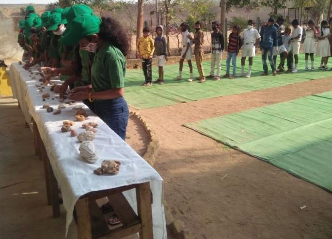 A display of stones filled in the school to teach a school lesson | शालेय धडा शिकवण्यासाठी शाळेत भरविले दगडांचे प्रदर्शन