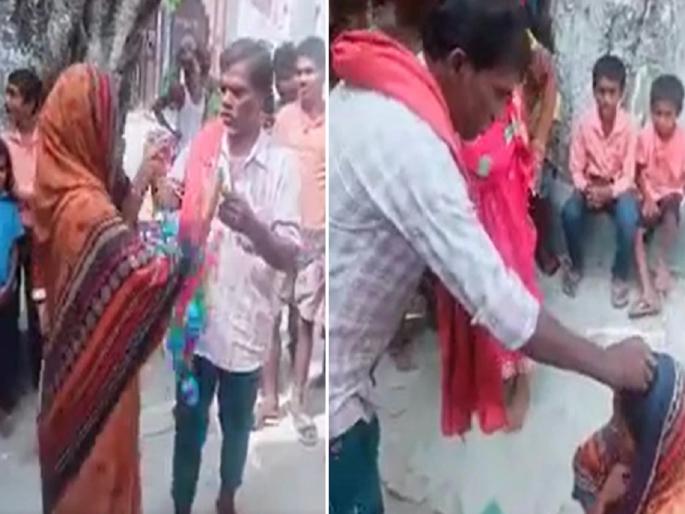 A 45-year-old married man is married to a widow with 3 children by the villagers | ४५ वर्षीय विवाहित पुरूष ३ मुलं असलेल्या विधवा महिलेच्या प्रेमात; गावकऱ्यांनी भरचौकात लावलं लग्न  A 45-year-old married man is married to a widow with 3 children by the villagers | ४५ वर्षीय विवाहित पुरूष ३ मुलं असलेल्या विधवा महिलेच्या प्रेमात; गावकऱ्यांनी भरचौकात लावलं लग्न