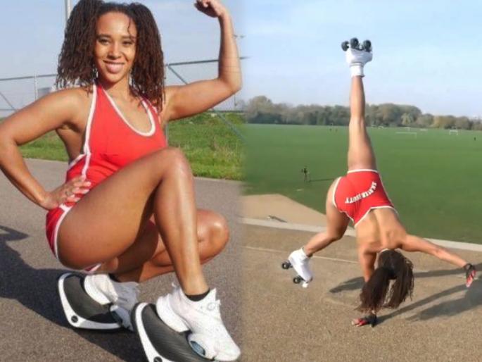 UK woman bags two world record for most cart wheels and spins on roller coaster in 1 minute | VIDEO : महिलेने रोलर स्केट्सवर बनवला वर्ल्ड रेकॉर्ड, जे केलं ते पाहून अनेकांना आली 'चक्कर'!