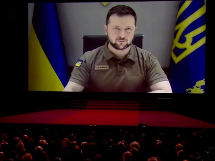 Cannes Film Festival opens with Volodymyr Zelenskyy appeal to world cinema, speach on Russia Ukraine War, Charlie Chapline quote on second world war | Volodymyr Zelenskyy: युक्रेन जळतोय! हुकूमशहा मरतील आणि...; झेलेन्स्कींच्या भाषणाने कान्स चित्रपट महोत्सवाची सुरुवात  Cannes Film Festival opens with Volodymyr Zelenskyy appeal to world cinema, speach on Russia Ukraine War, Charlie Chapline quote on second world war | Volodymyr Zelenskyy: युक्रेन जळतोय! हुकूमशहा मरतील आणि...; झेलेन्स्कींच्या भाषणाने कान्स चित्रपट महोत्सवाची सुरुवात