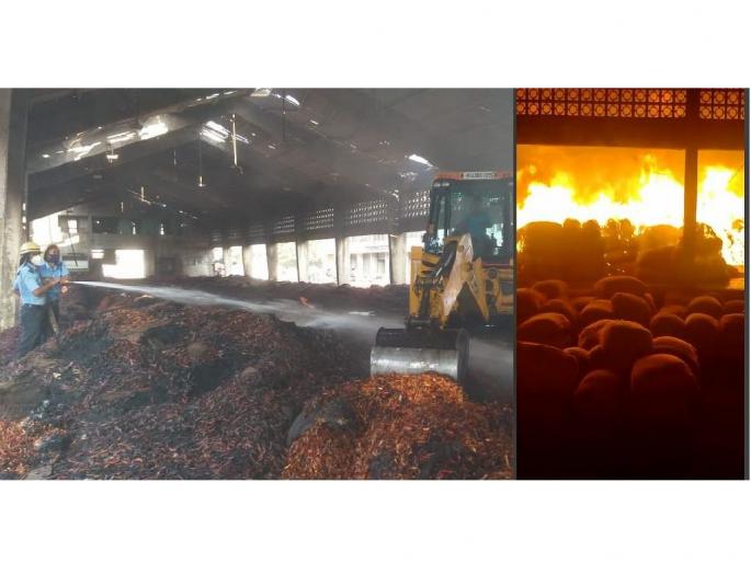 Huge fire in Kalamna Agricultural Produce Market Committee Nagpur, red pepper worth crores burnt | Viedo : नागपूरमध्ये अग्नितांडव; कळमना कृषी उत्पन्न बाजार समितीत भीषण आग, कोट्यवधींची मिरची जळून खाक Huge fire in Kalamna Agricultural Produce Market Committee Nagpur, red pepper worth crores burnt | Viedo : नागपूरमध्ये अग्नितांडव; कळमना कृषी उत्पन्न बाजार समितीत भीषण आग, कोट्यवधींची मिरची जळून खाक