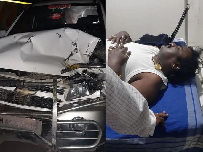 Anand Shinde's car accident at pune- solapur road in indapur | गायक आनंद शिंदे यांच्या गाडीला अपघात, थोडक्यात बचावले Anand Shinde's car accident at pune- solapur road in indapur | गायक आनंद शिंदे यांच्या गाडीला अपघात, थोडक्यात बचावले