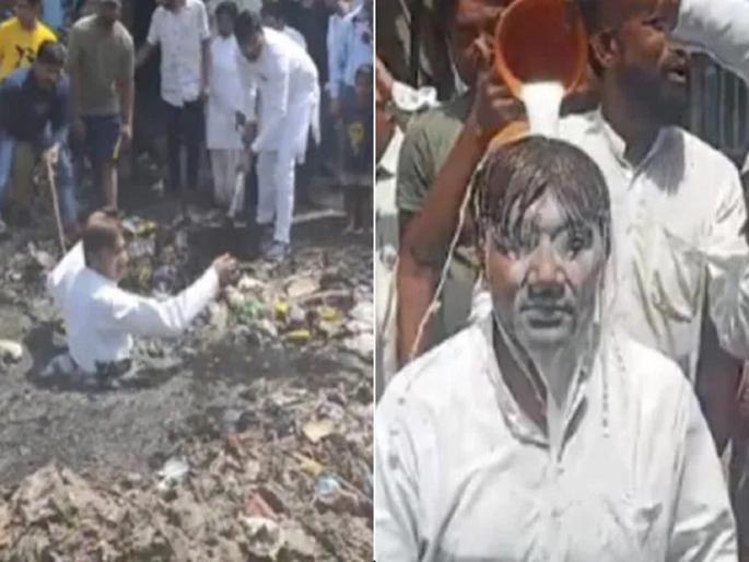 viral video delhi aam aadmi party councilor video viral social media haseeb ul hasan haseeb ul hasan jumped into the drain then was bathed with milk mcd election | Video : नाल्यात उडी, मग दुधाने आंघोळ; AAP च्या 'नायक' नगरसेवकाला पाहून आठवला अनिल कपूर viral video delhi aam aadmi party councilor video viral social media haseeb ul hasan haseeb ul hasan jumped into the drain then was bathed with milk mcd election | Video : नाल्यात उडी, मग दुधाने आंघोळ; AAP च्या 'नायक' नगरसेवकाला पाहून आठवला अनिल कपूर
