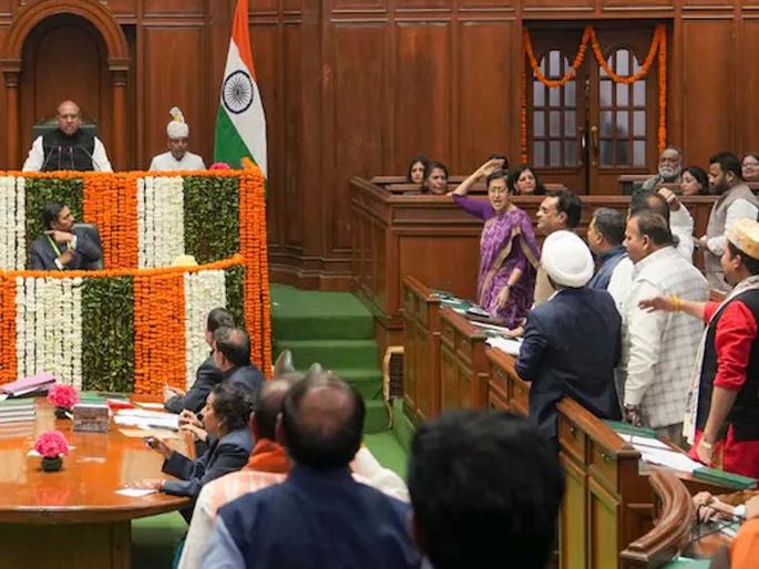 21 out of 22 AAP MLAs suspended; Dr. Babasaheb Ambedkar's photo removed, creates ruckus in Delhi | ‘आप’चे २२ पैकी २१ आमदार निलंबित; डॉ. बाबासाहेब आंबेडकरांचा फोटो हटविल्याने दिल्लीत गदारोळ 21 out of 22 AAP MLAs suspended; Dr. Babasaheb Ambedkar's photo removed, creates ruckus in Delhi | ‘आप’चे २२ पैकी २१ आमदार निलंबित; डॉ. बाबासाहेब आंबेडकरांचा फोटो हटविल्याने दिल्लीत गदारोळ