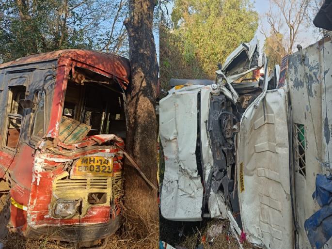 27 injured in Tempo-ST accident near Uttur | उत्तूर जवळ टेम्पो-एसटीच्या अपघातात २७ जण जखमी, दोन्ही वाहनांचे मोठे नुकसान 27 injured in Tempo-ST accident near Uttur | उत्तूर जवळ टेम्पो-एसटीच्या अपघातात २७ जण जखमी, दोन्ही वाहनांचे मोठे नुकसान