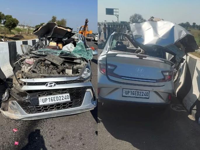 Horrific accident on delhi mumbai expressway husband dies along with in-laws in front of newlyweds | दिल्ली-मुंबई द्रुतगती महामार्गावर भीषण अपघात, नवविवाहितेसमोरच सासू-ससऱ्यांसह पतीचा मृत्यू  Horrific accident on delhi mumbai expressway husband dies along with in-laws in front of newlyweds | दिल्ली-मुंबई द्रुतगती महामार्गावर भीषण अपघात, नवविवाहितेसमोरच सासू-ससऱ्यांसह पतीचा मृत्यू