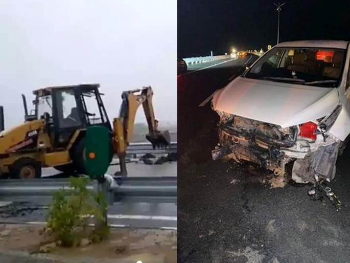 Bundelkhand Expressway: Bundelkhand Expressway pit accident in 5 days; car fell into a pit two feet deep | Bundelkhand Expressway: अवघ्या ५ दिवसांतच बुंदेलखंड एक्स्प्रेस वे खचला; दोन फूट खोल खड्ड्यात कार कोसळली Bundelkhand Expressway: Bundelkhand Expressway pit accident in 5 days; car fell into a pit two feet deep | Bundelkhand Expressway: अवघ्या ५ दिवसांतच बुंदेलखंड एक्स्प्रेस वे खचला; दोन फूट खोल खड्ड्यात कार कोसळली