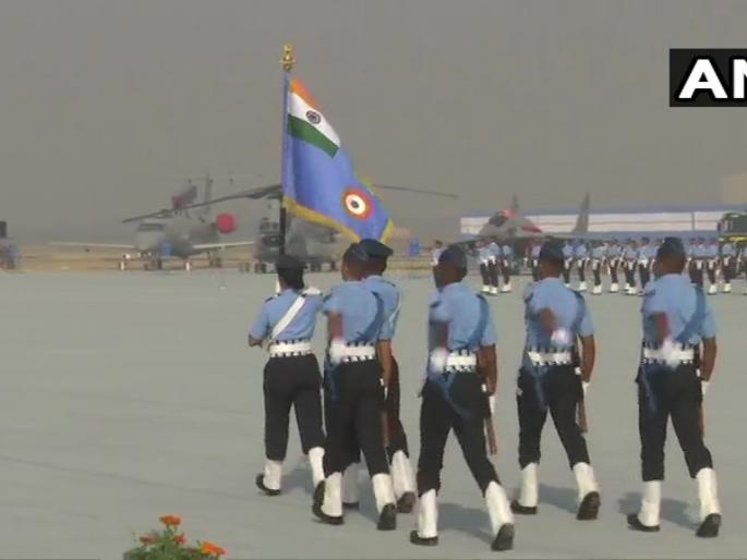 IAF Day 2020: indian air force day flypast rafale chinook fighter planes hindon air base | IAF Day 2020 : भारतीय हवाई दलाचा 88वा स्थापना दिवस, पंतप्रधानांकडून जवानांना शुभेच्छा!  IAF Day 2020: indian air force day flypast rafale chinook fighter planes hindon air base | IAF Day 2020 : भारतीय हवाई दलाचा 88वा स्थापना दिवस, पंतप्रधानांकडून जवानांना शुभेच्छा!