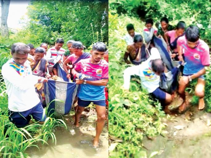 Pregnant woman gives birth in begging cloth in Bhiwandi; The baby died | भिवंडीत गरोदर महिलेची झोळीत प्रसूती; बाळ दगावले Pregnant woman gives birth in begging cloth in Bhiwandi; The baby died | भिवंडीत गरोदर महिलेची झोळीत प्रसूती; बाळ दगावले