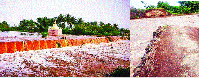 Level of danger crossed by leading river | अग्रणी नदीने ओलांडली धोक्याची पातळी; लोणारवाडीचा पूल गेला वाहून : अनेक ठिकाणी वाहतूक ठप्प Level of danger crossed by leading river | अग्रणी नदीने ओलांडली धोक्याची पातळी; लोणारवाडीचा पूल गेला वाहून : अनेक ठिकाणी वाहतूक ठप्प
