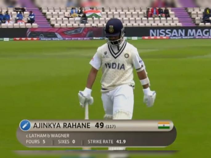 WTC final 2021 Ind vs NZ Test : Neil Wagner STRIKES, Ajinkya Rahane falls straight into New Zealand's trap, Video  | WTC Final 2021 IND vs NZ : अजिंक्य रहाणेला मामू बनवला, निल वॅगनरच्या जाळ्यात सहज अडकला अन् अर्धशतकाला मुकला, Video 