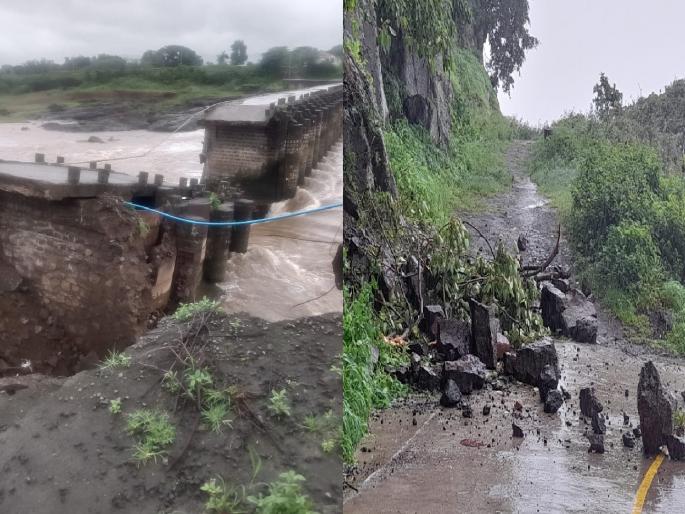 The dam on the Krishna river was washed away; Many villages in Satara district lost connectivity due to heavy rains | सातारा जिल्ह्यात जोर'धार'; कृष्णा नदीवरील बंधारा गेला वाहून, किल्ले अजिंक्यताराच्या प्रवेशद्वारासमोर दरड कोसळली The dam on the Krishna river was washed away; Many villages in Satara district lost connectivity due to heavy rains | सातारा जिल्ह्यात जोर'धार'; कृष्णा नदीवरील बंधारा गेला वाहून, किल्ले अजिंक्यताराच्या प्रवेशद्वारासमोर दरड कोसळली