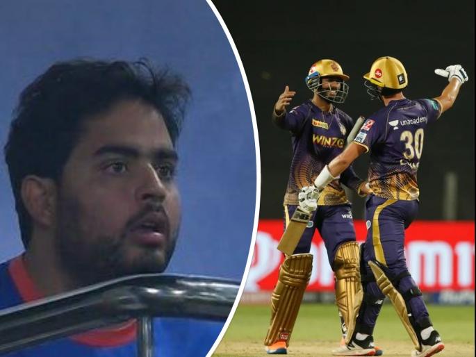 Mumbai Indians owner Akash Ambani reaction viral after Kolkata Knight Riders beat MI in thrilling match of IPL 2022  | Akash Ambani IPL 2022 : Pat Cumminsच्या फटकेबाजीमुळे Mumbai Indians च्या VIP बॉक्समध्ये सन्नाटा; आकाश अंबानींचा फोटो व्हायरल 