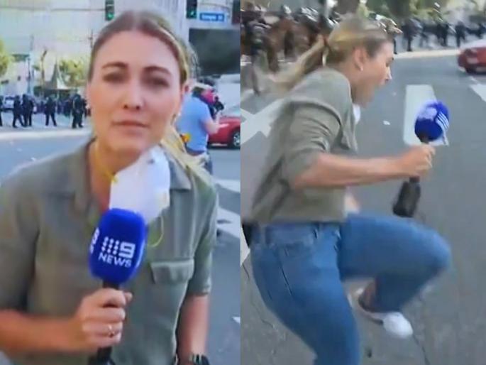 Violence breaks out in Los Angeles fire rubber bullet journalist suddenly shot; Shocking scene captured on camera | लॉस एंजेलिसमध्ये भडकला हिंसाचार, पत्रकाराला अचानक लागली गोळी; अंगावर शहारा आणणारं दृष्य कॅमेऱ्यात कैद Violence breaks out in Los Angeles fire rubber bullet journalist suddenly shot; Shocking scene captured on camera | लॉस एंजेलिसमध्ये भडकला हिंसाचार, पत्रकाराला अचानक लागली गोळी; अंगावर शहारा आणणारं दृष्य कॅमेऱ्यात कैद