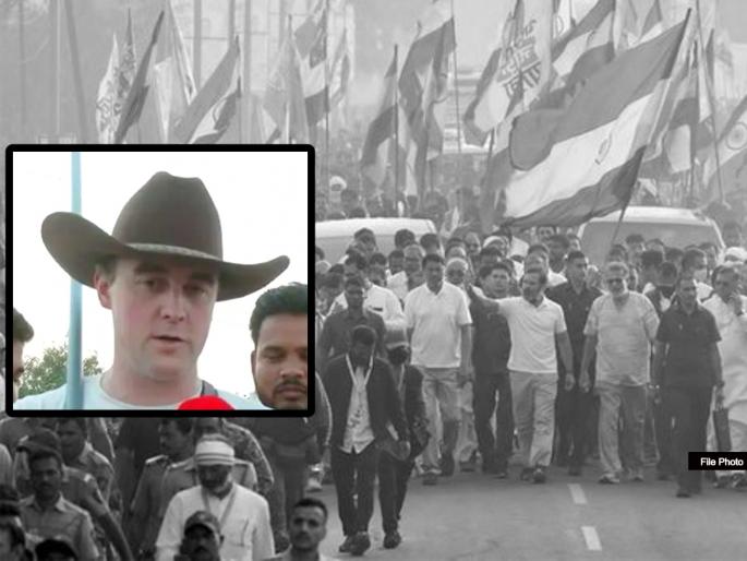 Rahul Gandhi Bharat Jodo Yatra American citizen participated with this special reason | Bharat Jodo Yatra: Rahul Gandhi यांच्या 'भारत जोडो'मध्ये सामील झाला अमेरिकन तरूण, यात्रेत येण्याचं सांगितलं भन्नाट कारण Rahul Gandhi Bharat Jodo Yatra American citizen participated with this special reason | Bharat Jodo Yatra: Rahul Gandhi यांच्या 'भारत जोडो'मध्ये सामील झाला अमेरिकन तरूण, यात्रेत येण्याचं सांगितलं भन्नाट कारण