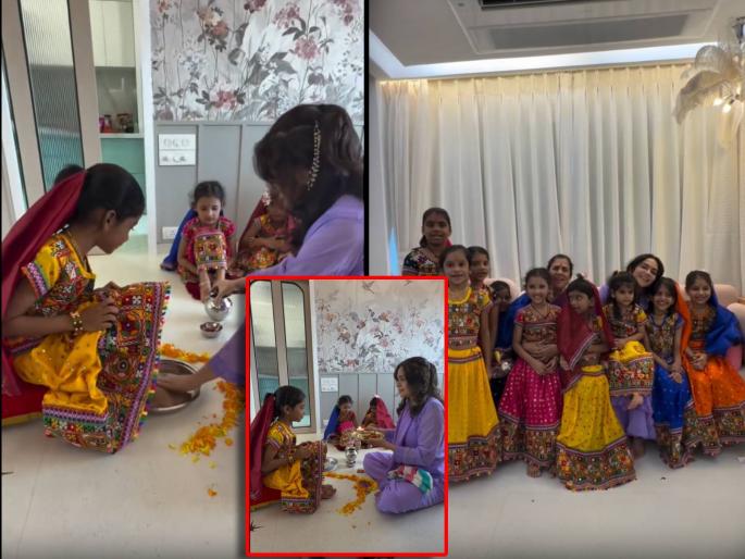 amruta khanvilkar did kumarika pujan in navratari shared video | अमृता खानविलकरने केलं कुमारिका पूजन; व्हिडीओ शेअर करत म्हणाली- "आज पहिल्यांदा माझ्या हक्काच्या घरात..."
