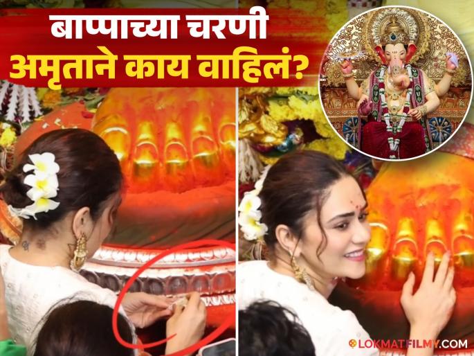 amruta khanvilkar took blessings of lalbaughcha raja gives silver durva | 'लालबागचा राजा'ला अमृता खानविलकरकडून खास दान, बाप्पाच्या चरणी अर्पण केली खास वस्तू amruta khanvilkar took blessings of lalbaughcha raja gives silver durva | 'लालबागचा राजा'ला अमृता खानविलकरकडून खास दान, बाप्पाच्या चरणी अर्पण केली खास वस्तू