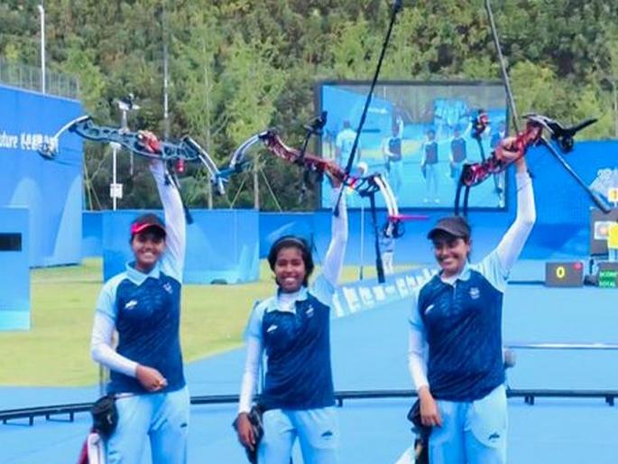 Asian Games: Gold medal by women archers, India's 19th gold medal | Asian Games: महिला तिरंदाजांकडून सुवर्णवेध, भारताच्या खात्यात १९ वं गोल्ड मेडल Asian Games: Gold medal by women archers, India's 19th gold medal | Asian Games: महिला तिरंदाजांकडून सुवर्णवेध, भारताच्या खात्यात १९ वं गोल्ड मेडल