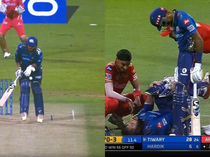 IPL 2021 , MI vs PBKS Live Updates : Arshdeep singh chucks the ball straight back at Saurabh  Tiwary  | IPL 2021 , MI vs PBKS Live Updates : सौरभ तिवारी थांब थांब म्हणत असतानाही अर्षदीप सिंगनं चेंडू फेकून मारला, MIचा फलंदाज कळवळला