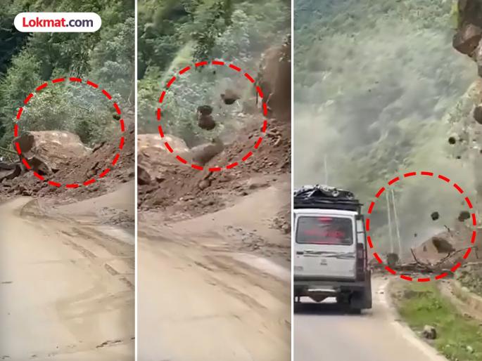 Road connectivity cut off due to a massive landslide near the Sapper Camp in West Kameng district of Arunachal Pradesh | VIDEO: 'मागे या, अजून खाली येत आहेत'; अरुणाचलमध्ये वाहनांवर कोसळले दगड, प्रवासी दहशतीत Road connectivity cut off due to a massive landslide near the Sapper Camp in West Kameng district of Arunachal Pradesh | VIDEO: 'मागे या, अजून खाली येत आहेत'; अरुणाचलमध्ये वाहनांवर कोसळले दगड, प्रवासी दहशतीत