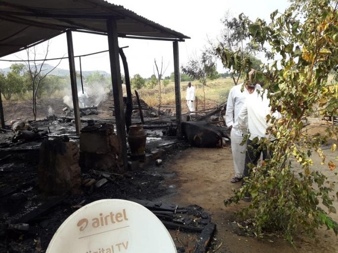 Farmer's house fire: Three cows killed along with the useful literature | शेतक-याच्या घराला आग : संसारपयोगी साहित्यासह तीन गाई ठार