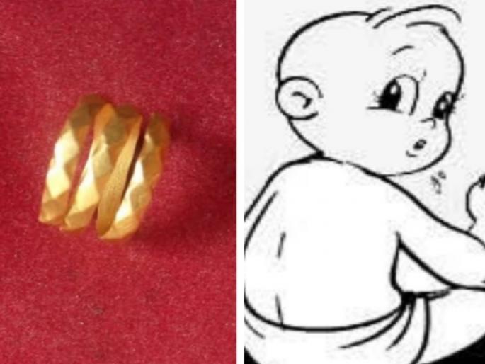 He put a gold ring on the baby's tongue and swallowed it in a few moments. | "जन्मलेल्या बाळाच्या जिभेला सोन्याची अंगठी लावली अन् काही क्षणातच त्याने गिळून टाकली" He put a gold ring on the baby's tongue and swallowed it in a few moments. | "जन्मलेल्या बाळाच्या जिभेला सोन्याची अंगठी लावली अन् काही क्षणातच त्याने गिळून टाकली"