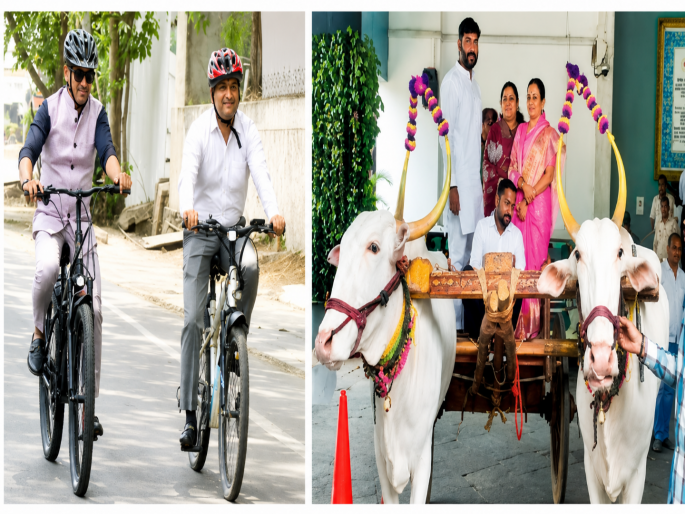 pimpari-chinchwad mayor commissioner on bicycle, NCP corporator on bullock cart | महापौर-आयुक्त सायकलवरून राष्ट्रवादीचे नगरसेवक बैलगाडीतून pimpari-chinchwad mayor commissioner on bicycle, NCP corporator on bullock cart | महापौर-आयुक्त सायकलवरून राष्ट्रवादीचे नगरसेवक बैलगाडीतून