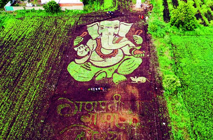 Awesome; The image of a two-hundred-foot-tall Ganaraya in a half-acre forest | अप्रतिम; अर्ध्या एकराच्या रानात साकारली दोनशे फुटी गणरायाची प्रतिमा Awesome; The image of a two-hundred-foot-tall Ganaraya in a half-acre forest | अप्रतिम; अर्ध्या एकराच्या रानात साकारली दोनशे फुटी गणरायाची प्रतिमा