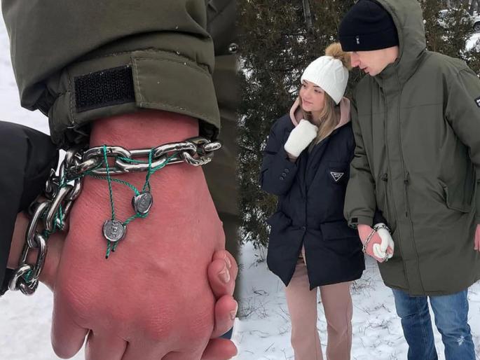 A Ukraine couple decided to chained themselves for three months to check the strength in their relationship | खऱ्या प्रेमाच्या शोधात अनोखा प्रयोग, इतके महिने साखळीने बांधून एकत्र राहणार हे कपल.... A Ukraine couple decided to chained themselves for three months to check the strength in their relationship | खऱ्या प्रेमाच्या शोधात अनोखा प्रयोग, इतके महिने साखळीने बांधून एकत्र राहणार हे कपल....
