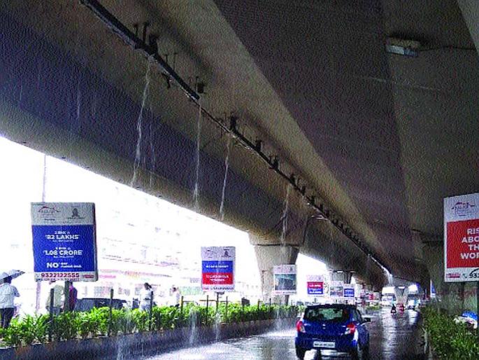 Elevated flyover pass through Panvel City | पनवेल शहरातून जाणाऱ्या इलेव्हेटेड उड्डाणपुलाला गळती Elevated flyover pass through Panvel City | पनवेल शहरातून जाणाऱ्या इलेव्हेटेड उड्डाणपुलाला गळती