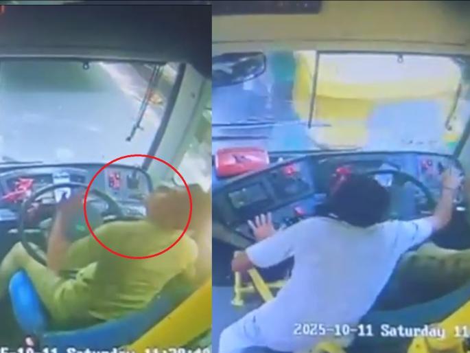 Bengaluru Driver suddenly gets panic attack; Bus rams into 9 vehicles, incident captured on CCTV | Video: चालकाला अचानक आला झटका; ९ वाहनांवर चढवली बस, घटना सीसीटीव्हीमध्ये कैद
