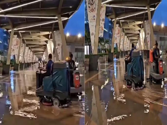 g20 summit 2023 delhi bharat mandapam flooded after rain congress jibes pm narendra modi | "विकास पोहतोय...", पावसामुळं 'भारत मंडपम'मध्ये भरलं पाणी; काँग्रेसनं साधला निशाणा g20 summit 2023 delhi bharat mandapam flooded after rain congress jibes pm narendra modi | "विकास पोहतोय...", पावसामुळं 'भारत मंडपम'मध्ये भरलं पाणी; काँग्रेसनं साधला निशाणा