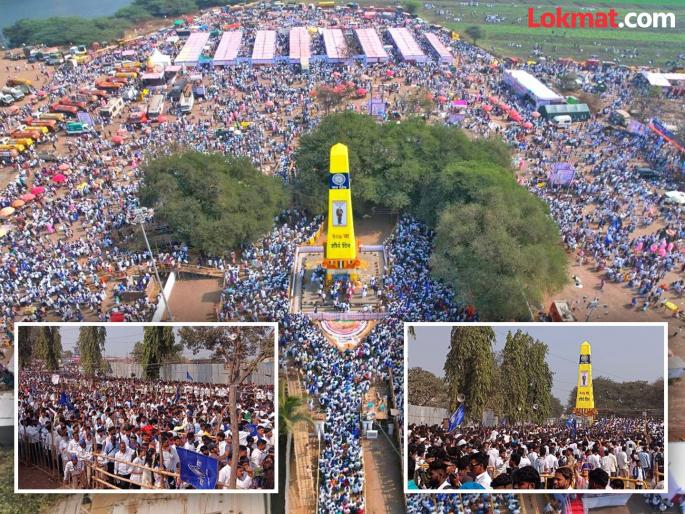 Sky blue flags, torches in hands, slogans of 'Jai Bhim' on their faces; Lakhs of people gather at Koregaon Bhima | आकाशी निळे झेंडे, हाती मशाल, मुखी ‘जय भीम’चा नारा; कोरेगाव भीमा येथे लाखोंचा जनसागर Sky blue flags, torches in hands, slogans of 'Jai Bhim' on their faces; Lakhs of people gather at Koregaon Bhima | आकाशी निळे झेंडे, हाती मशाल, मुखी ‘जय भीम’चा नारा; कोरेगाव भीमा येथे लाखोंचा जनसागर