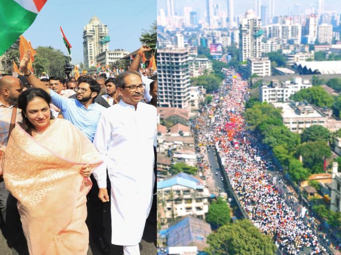 Mavia's Mahamorcha: Uddhav Thackeray family on the road for the first time; Opposition aggressive against the governor | मविआचा महामोर्चा: ठाकरे कुटुंब पहिल्यांदाच रस्त्यावर; राज्यपालांविरोधात विरोधक आक्रमक Mavia's Mahamorcha: Uddhav Thackeray family on the road for the first time; Opposition aggressive against the governor | मविआचा महामोर्चा: ठाकरे कुटुंब पहिल्यांदाच रस्त्यावर; राज्यपालांविरोधात विरोधक आक्रमक