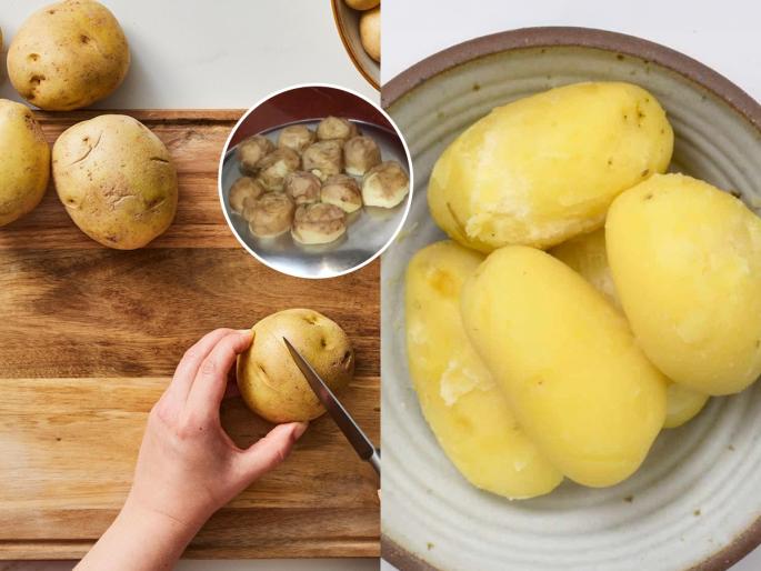 how to peel boiled potato within few seconds, simple trick to peel off boiled potato quickly | उकडलेले बटाटे सोलताना हात पोळतात? १ भन्नाट आयडिया- काही सेकंदातच सोला किलोभर बटाटे..