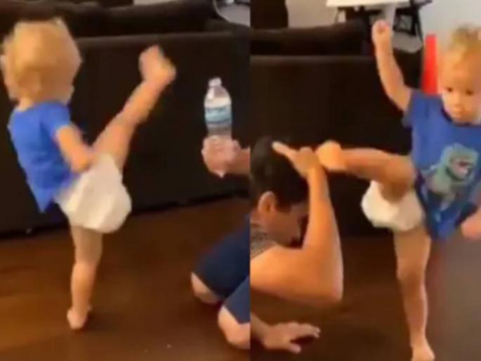 Chimukalya's flying kick is a hit, netizens say he is khidaiyo ke khiladi ... | चिमुकल्याची फ्लाईंग किक होतेय हिट, नेटकरी बोल्ले हा तर खिलाडीयोंका खिलाडी... Chimukalya's flying kick is a hit, netizens say he is khidaiyo ke khiladi ... | चिमुकल्याची फ्लाईंग किक होतेय हिट, नेटकरी बोल्ले हा तर खिलाडीयोंका खिलाडी...