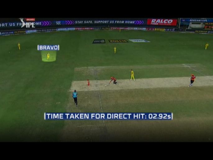 CSK vs SRH Latest News : Dwayne Bravo's razor sharp run-out,  Manish Pandey has to walk back, Watch Video  | CSK vs SRH Latest News : ड्वेन ब्राव्होचा नाद करायचा नाही; ०२.९२ सेकंदात मनीष पांडेला पाठवले माघारी, Video