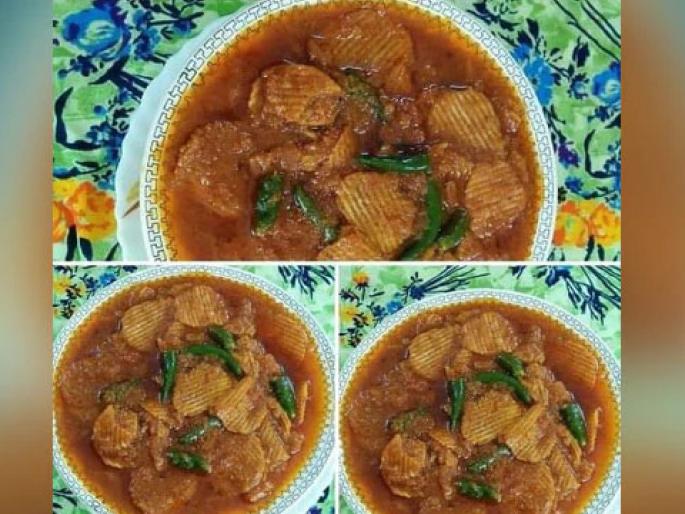 Pics of Potato Chips Curry go viral. Users Says This is a crime against humanity | Potato chips Curry चा फोटो व्हायरल; युजर्स म्हणाले, हा मानवतेविरूद्धचा गुन्हा, १४ वर्षाचा कारावास व्हावा Pics of Potato Chips Curry go viral. Users Says This is a crime against humanity | Potato chips Curry चा फोटो व्हायरल; युजर्स म्हणाले, हा मानवतेविरूद्धचा गुन्हा, १४ वर्षाचा कारावास व्हावा