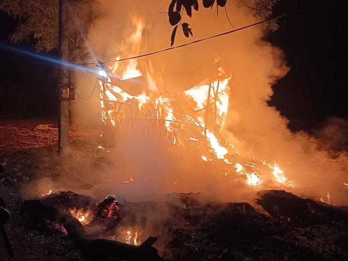 Cowshed fire, loss Rs 2 lakh, two injured: Cattle fodder burnt with farm implements | गोठ्याला आग, दोन लाखांचे नुकसान, दोनजण जखमी: शेतीच्या साहित्यासह गुरांचा चारा जळून खाक Cowshed fire, loss Rs 2 lakh, two injured: Cattle fodder burnt with farm implements | गोठ्याला आग, दोन लाखांचे नुकसान, दोनजण जखमी: शेतीच्या साहित्यासह गुरांचा चारा जळून खाक