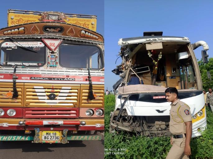 Luxury bus collides with stationary truck; One passenger killed, three injured | लक्झरी बसची उभ्या ट्रकला धडक; एक प्रवासी ठार, तीन जखमी Luxury bus collides with stationary truck; One passenger killed, three injured | लक्झरी बसची उभ्या ट्रकला धडक; एक प्रवासी ठार, तीन जखमी
